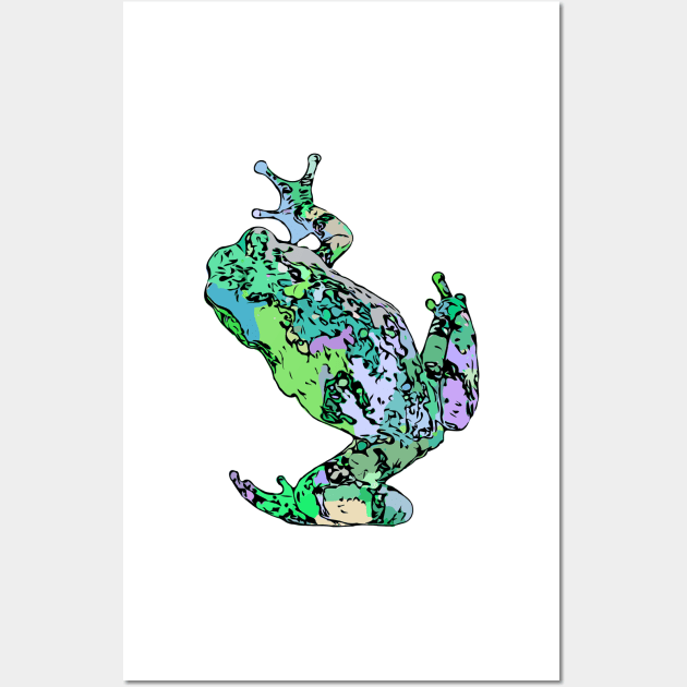 Green Tree Frog Climbing Colorful Green Blue Purple Wall Art by Griffelkinn